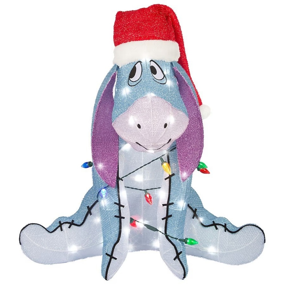 2.5 Foot Eeyore Disney Tinsel Christmas Santa Hat LED Lights Yard Decoration